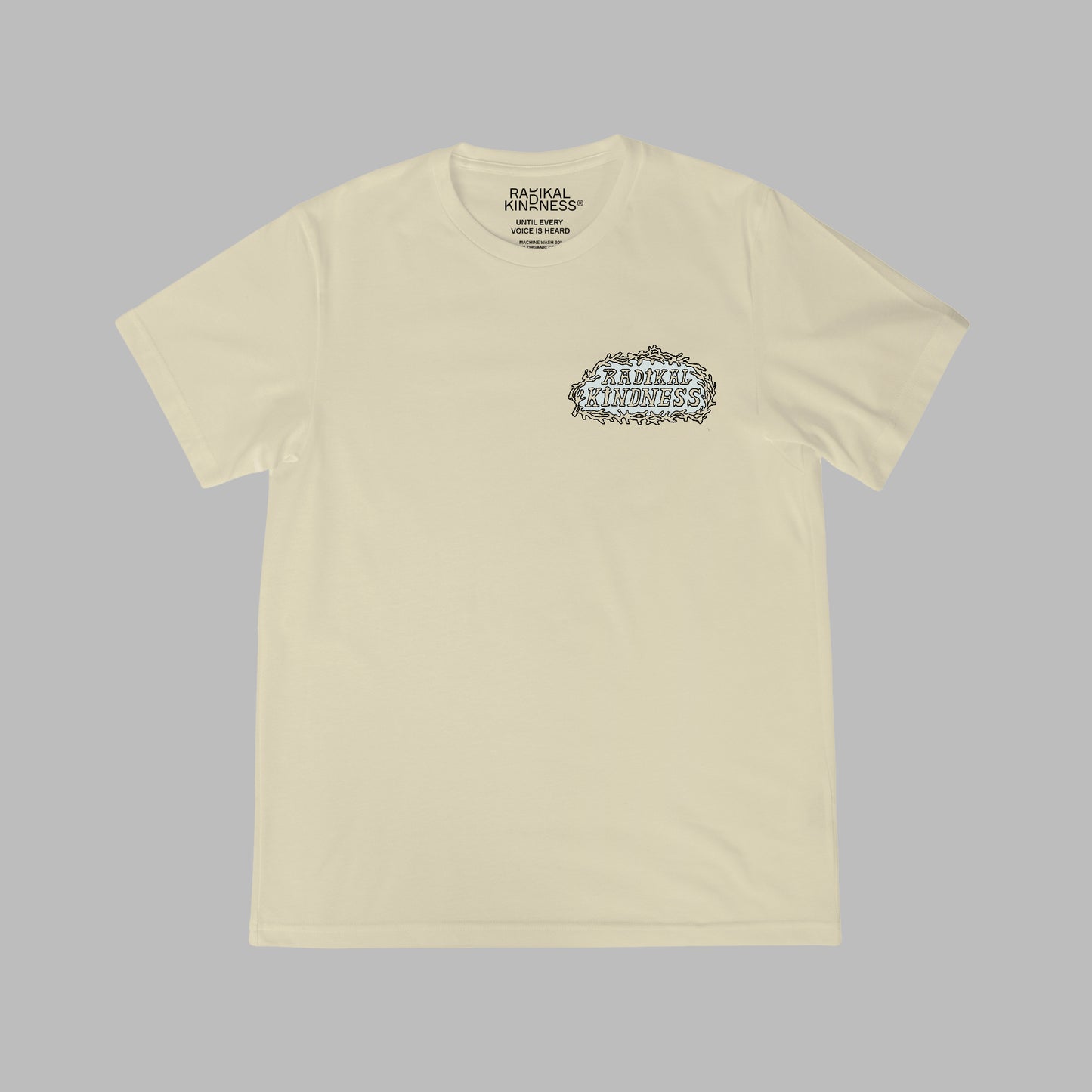 Beige vegan activism t-shirt 'Kind spirit', mockup front