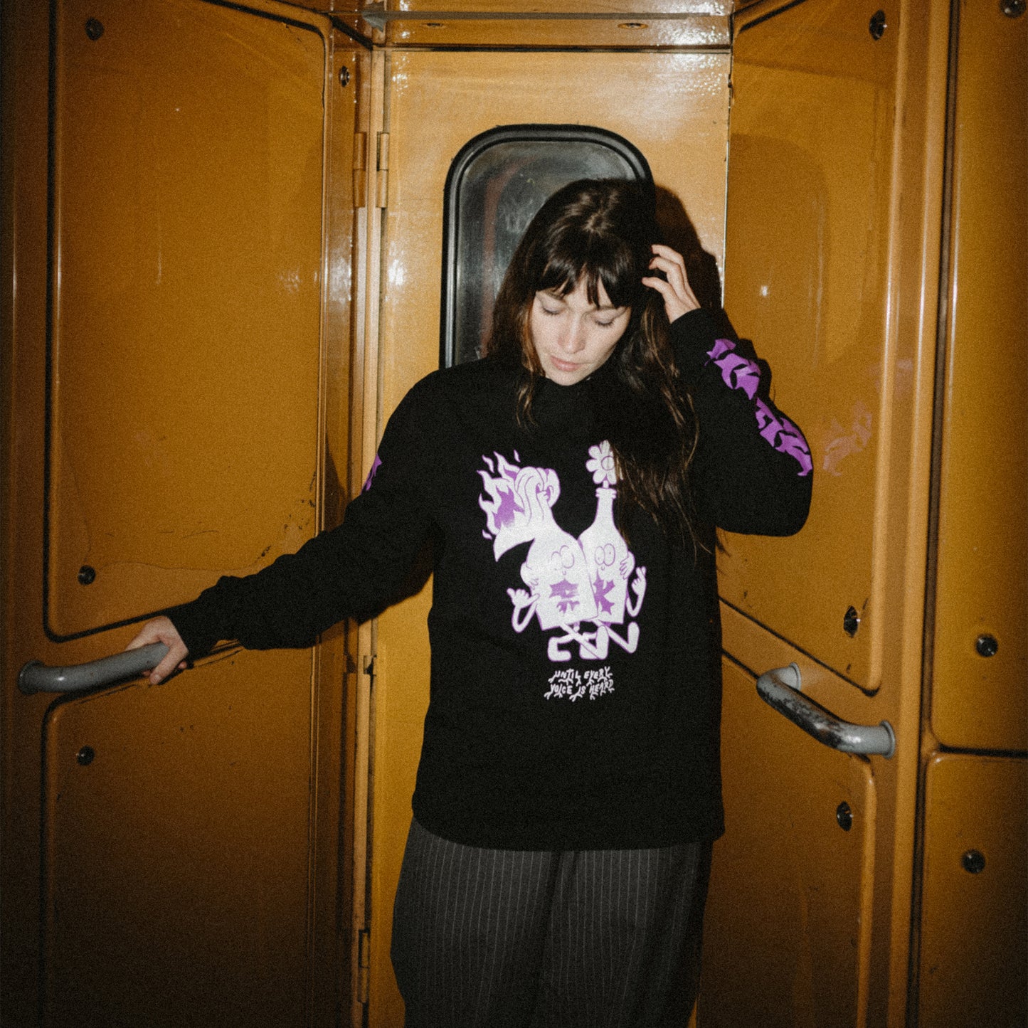 Vegan activism longsleeve 'Until every voice is heard', portrait front