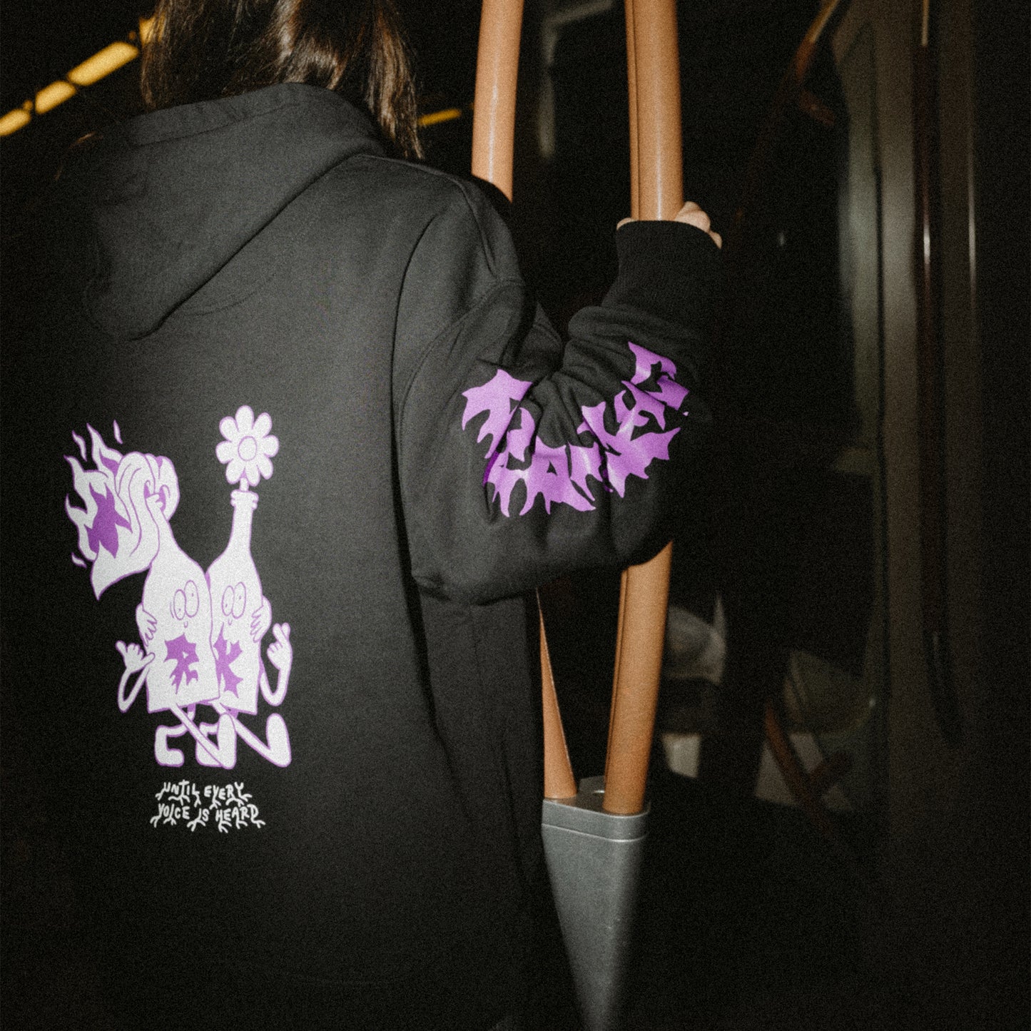Vegan activism hoodie 'Until every voice is heard', portrait back