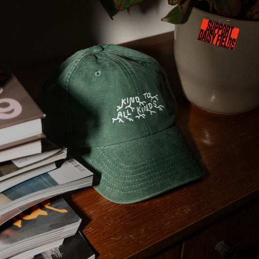 Vegan dad cap, green washed, 'Kind to all kinds'