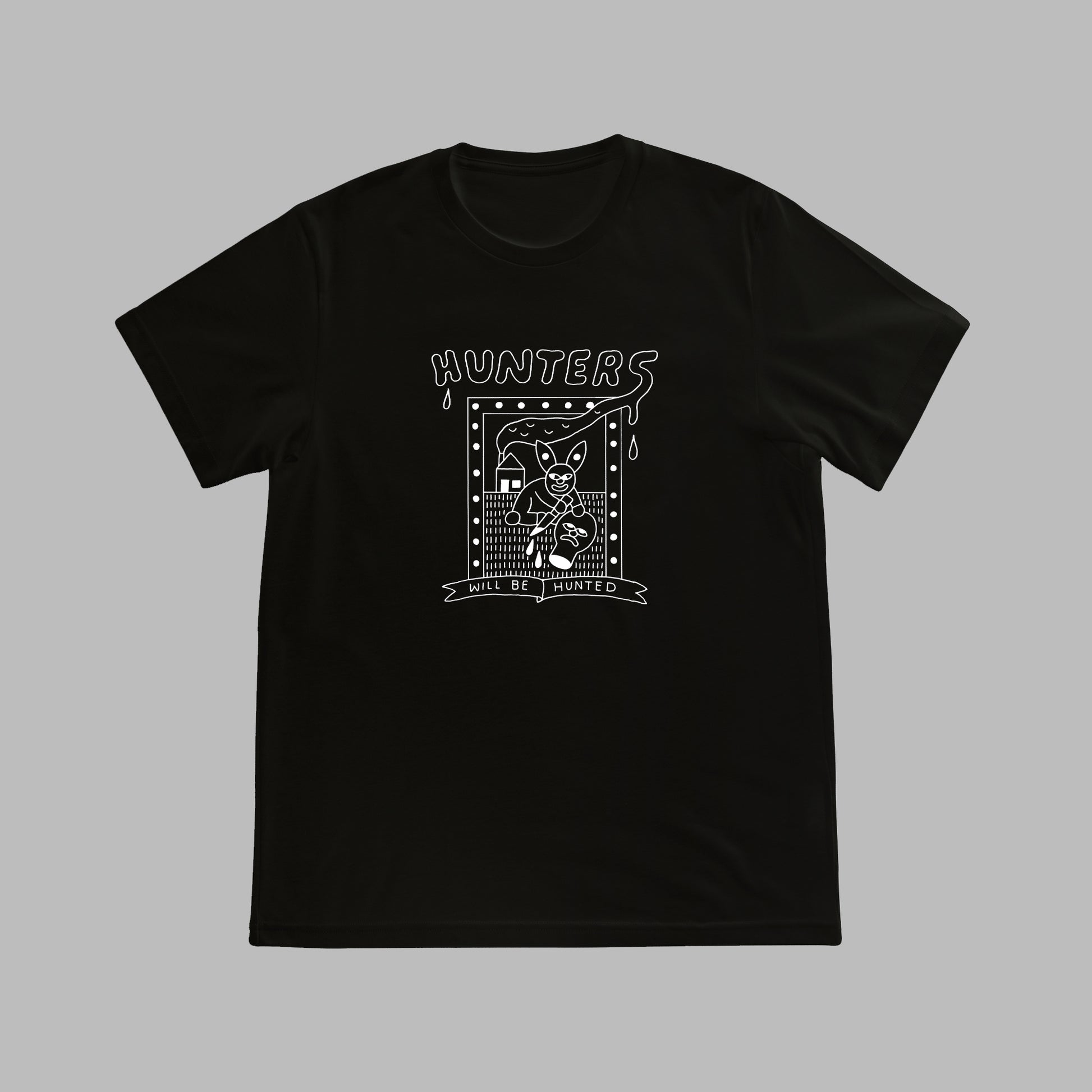 Vegan activism T-Shirt 'Hunters will be hunted', frontprint