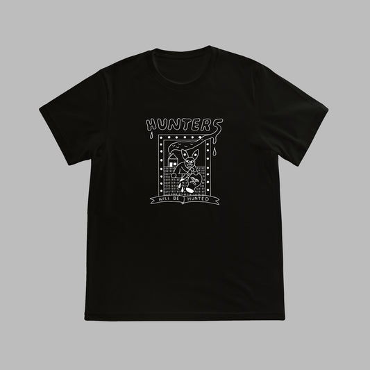 Vegan activism T-Shirt 'Hunters will be hunted', frontprint