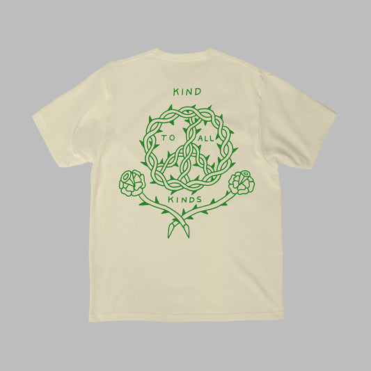 Vegan activism T-Shirt 'Kind to all kinds', backprint green