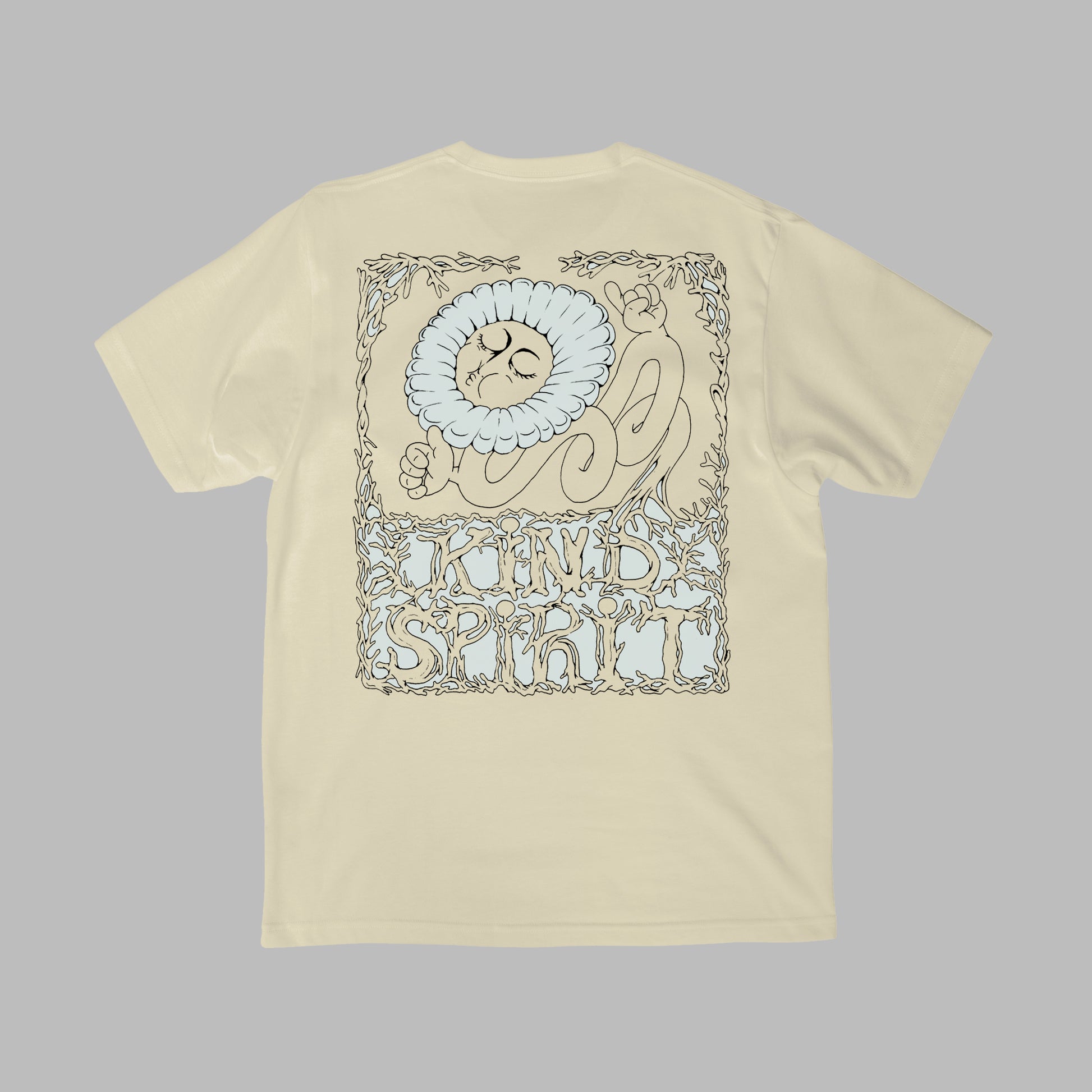 Beige vegan activism t-shirt 'Kind spirit', mockup back