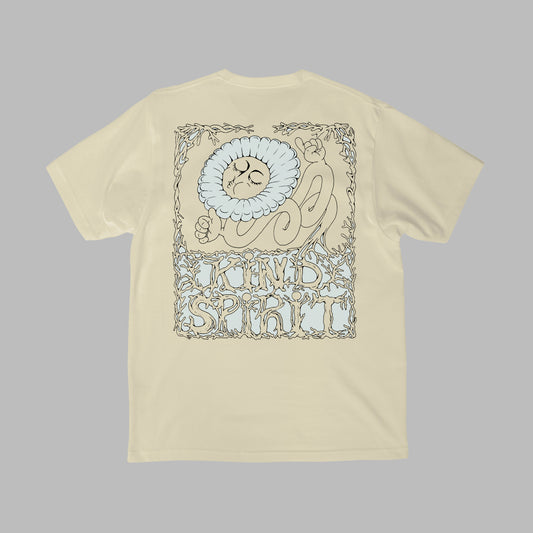 Beige vegan activism t-shirt 'Kind spirit', mockup back